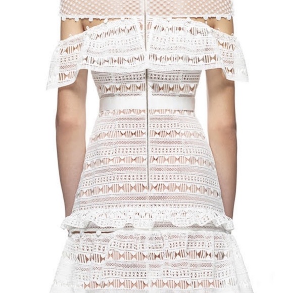 NWOT Self-Portrait "Yoke Frill Star" White Mini Dress Lace Detail Size US 10 - Picture 12 of 16